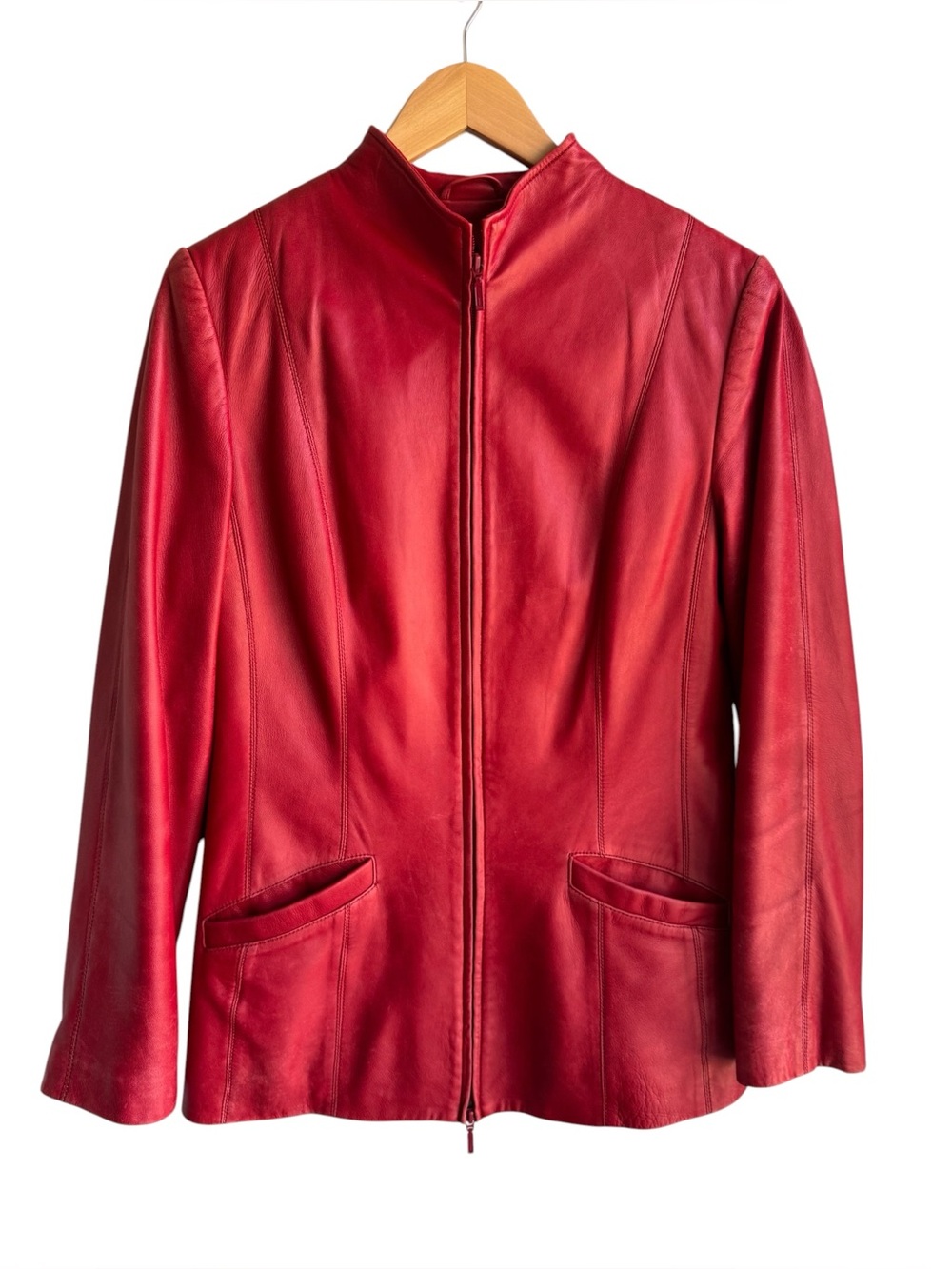 Danier Buttery Soft Italian Leather Jacket Womens S Red Full Zip Coat Timeless